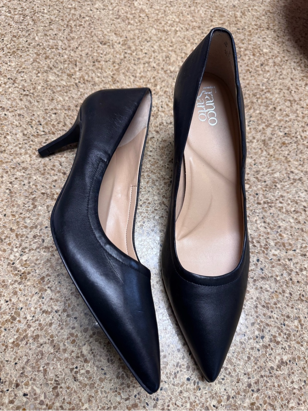 Franco Sarto Black Pointed Toe Leather Pumps